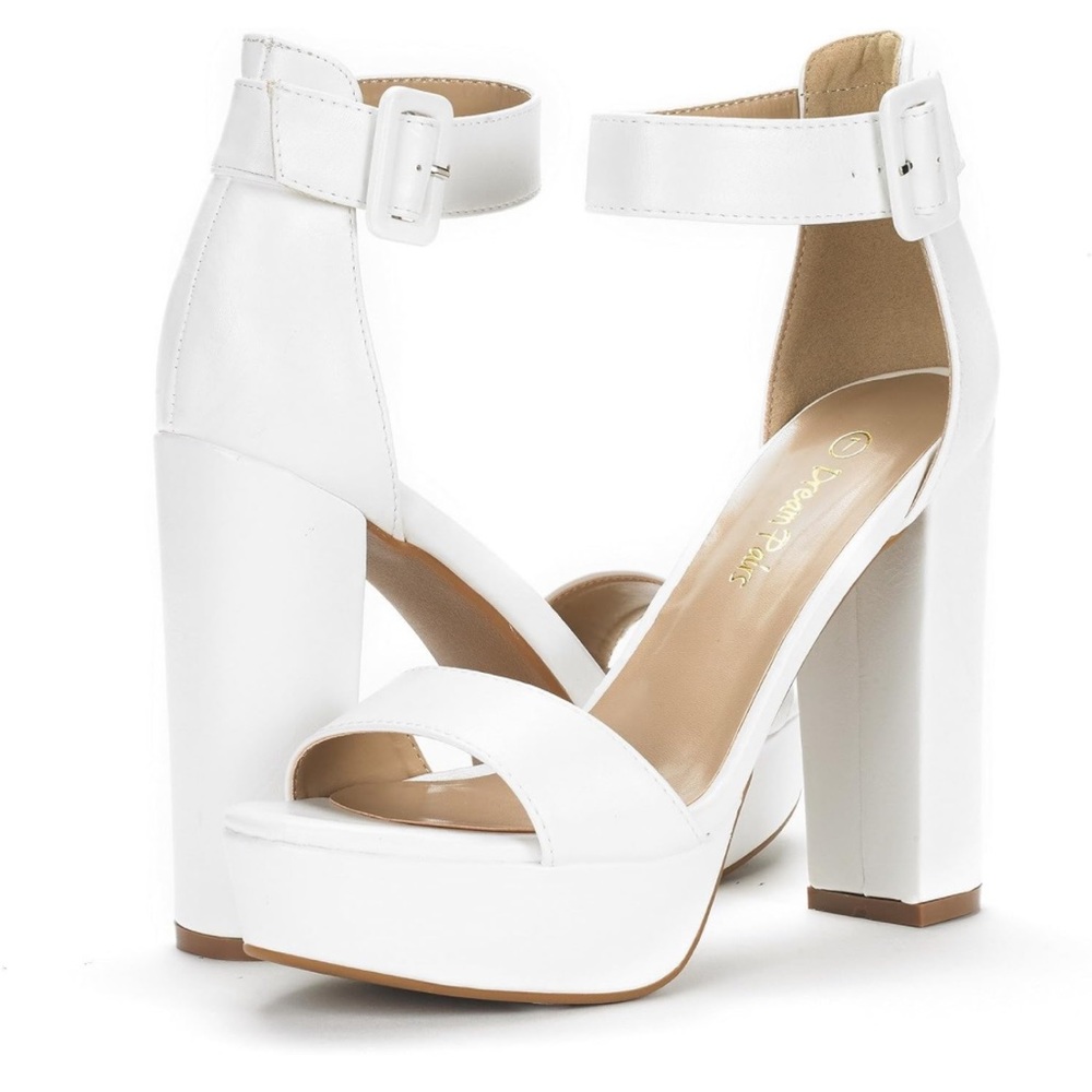 White Chunk Heels, Worn Once, Size US Women’s 7.5 Comfy, Brand is Dream Pairs